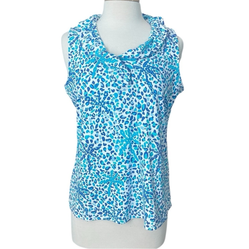Anthony Resort Wear Tops Vibrant Blue Patterned Sleeveless Blouse Size Large